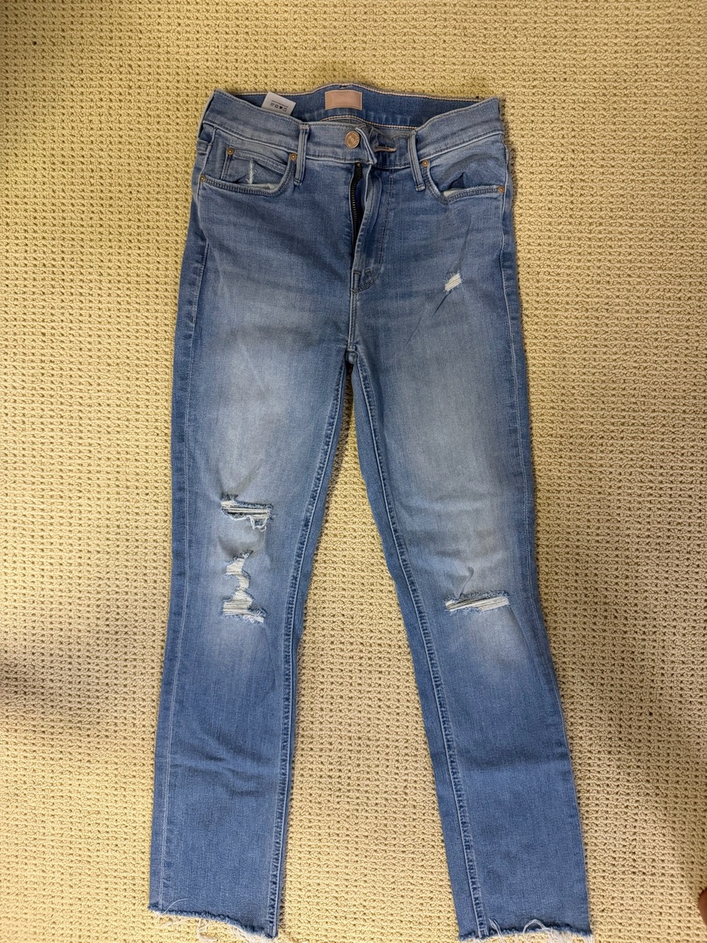 MOTHER Light Blue Distressed Skinny Jeans
